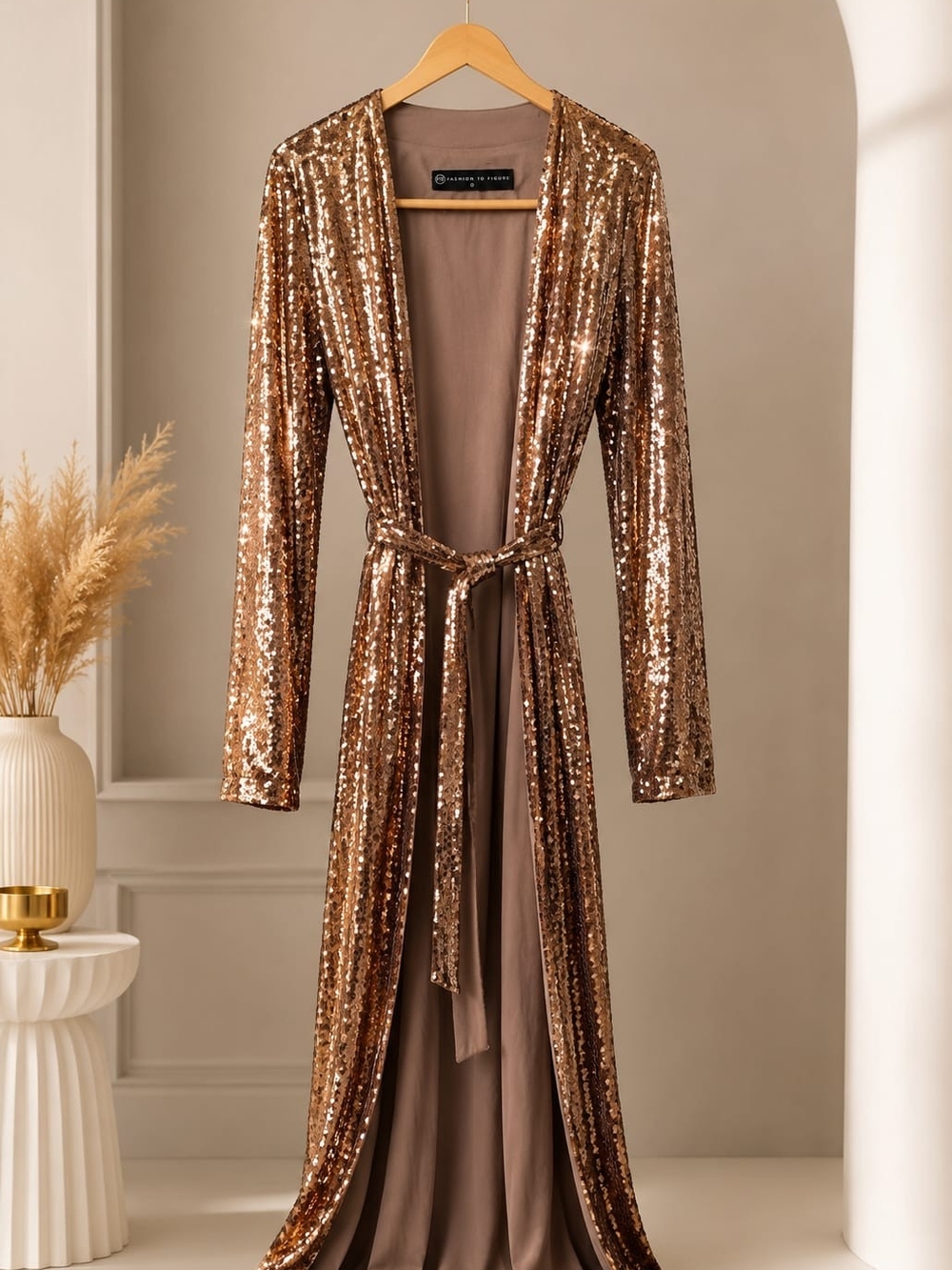 ✨ Rose Gold Sequin Duster Cardigan | Long Sparkly Evening Jacket | Glam Party Co